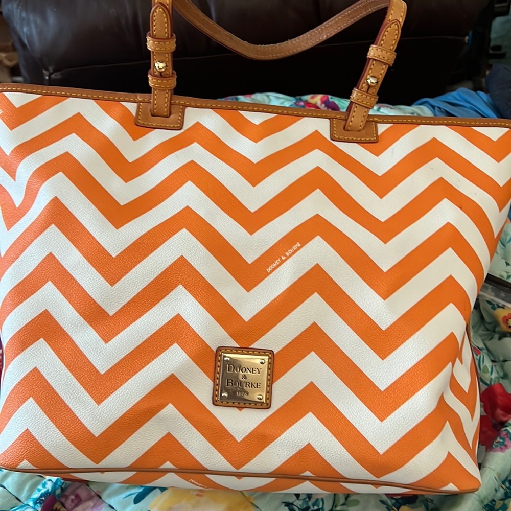 Dooney & Bourke Chevron Tote Bag Orange and White